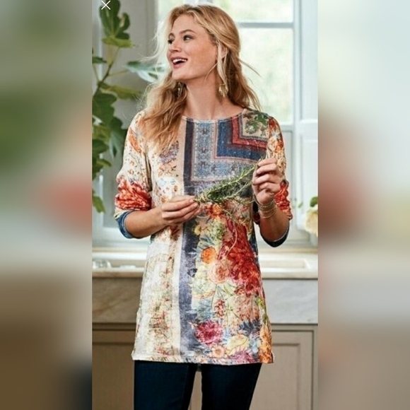 Soft Surroundings Ashbury Crushed Velvet Tunic Floral Boho Multicolor Size PS - Picture 1 of 15